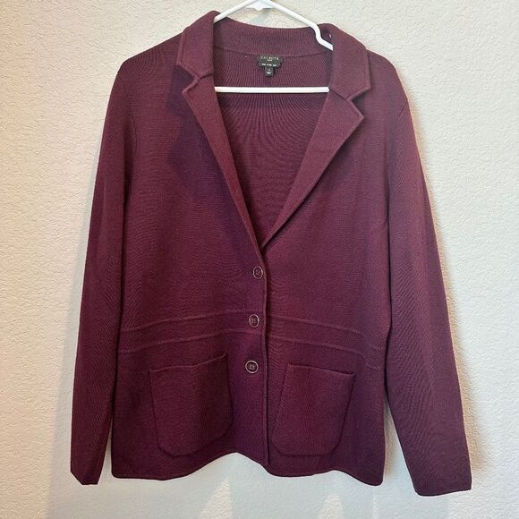 Talbots Woman Purple 100% Extra Fine Merino Wool Sweater Blazer - Size 1X - EUC - Picture 1 of 7